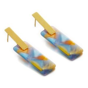Retro Orange & Blue Marbled Acrylic Bar Earrings